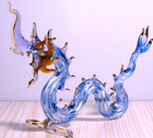 Blue Naga Dragon Figurine Hand Blown Art Glass Gold Trim 6 25 Inch - Decor Gift