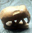 Vintage Hand Carved Wood Elephant Figurine On Base Small Teak Style Statue