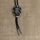 Western Bolo Tie Mens Cowboy Boots Silver Tone Turquoise Red Stone Braided