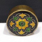 Vintage Brass Small Floral Enamel Pill Box  1970s Vintage Jewelry Accessories