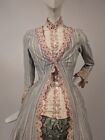 Exceptional Victorian 1880   s Striped Bustle Jacket W Floral Emb Waistcoat Front  