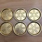 Vintage Mcm 6 Coaster Set Wood   Gold Toned Pedestal Holder Walnut Metal 1970s