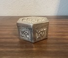 Antique Chinese Ornate Silver Repousse Floral Rose Hinged Betel Box- 2 75 
