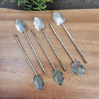 Set Of 6 Vintage Sterling Silver Iced Tea Mint Julep Straw Leaf Spoons 4  Mexico