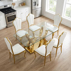 7pcs Dining Set Glass Top Table   6 Pu Leather Chair For Kitchen Dining Room