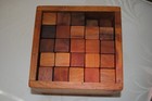 Vintage  Antique Dovetailed Wooden Toy Box With 98 Square Wooden Blocks