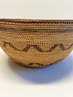 Native American Polychrome Mono Tribe Coiled Banded Geometric Design Basket