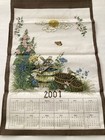 Vintage Linen Cloth Calendar 2001 Kitchen Tea Towel Country Scene Sun Flowers