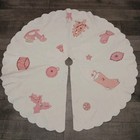 Beautiful Hand Made Vintage Felt   Sequin Christmas Tree Skirt 32    Pink   White 