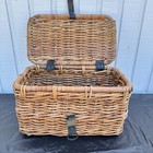 Vintage Large Woven Basket Handles   Lid Retro Solid Leather Closure Excellent