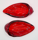 1953 Blenko Winslow Anderson Ruby Red Art Glass Tobacco Leaf Ashtray Set Of 2