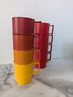 8 Vintage Tupperware Stackable Coffee Cups Mugs  1312 Harvest Colors Red Gold