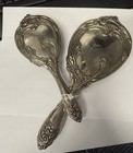 Antique Vintage Ornate Silver Plated Hand Mirror   Brush Vanity Set