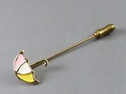Vintage Gold Tone Stick Hat Lapel Pin Umbrella Parasol Pastel Enamel Pink yellow