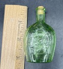 Vtg Benjamin Franklin Miniature Green Glass Flask Bottle 3  W cork