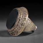 Antique Intaglio Signet Ring Qajar Dynasty Silvered Black Stone
