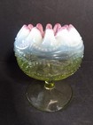 Rare Northwood Vaseline Opalescent Glass Pearls Scales Bowl Cranberry Frit  chip