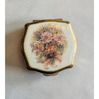 Adorable Stratton Pill Box With Flower Bouquet Motif  Vintage Gold Tone Box
