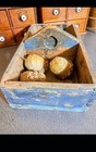 Early Primitive Wood Tote Caddy Old Blue Paint  wow 