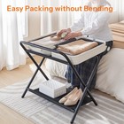 Folding Luggage Rack  Suitcase Stand With Handle And 2-tier Oxford Fabric She   