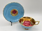 Paragon Floating Cabbage Rose W Heavy Gold Blue Tea Cup   Saucer England Rare