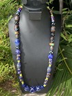 Vintage Old Blue Venetian Style African Trade Beads Art Glass Bead Necklace A4