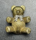Vintage Max Factor Teddy Bear Solid Perfume Holder Yellow Eyes Rhinestone Bow Ti