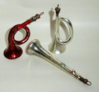 3 Primitive antique Christmas Ornaments   French Horn   Trumpet bugle   Clarinet