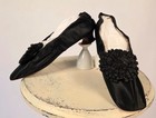 Antique 1820   s Black Silk High Heel Shoes W Silk Ribbon Rosettes