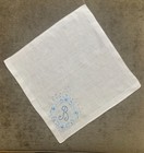 Vintage Hanky Handkerchief  Madeira Embroidered Monogram R Bridal Wedding Blue