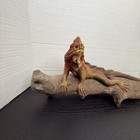 Realistic Bearded Dragon Lizard Figurine On Driftwood Log     Reptile Decor Statue