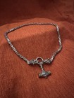 Viking Hammer Amulet Pendant Necklace Steel  Gold Accent Norse Chain For Men