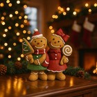   gingerbread Couple Resin Figurines Hand-painted Christmas Table Decor  