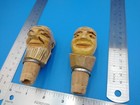 2x Vintage Hand Carved Rustic Wooden Men Face Cork Bottle Pourers Stoppers  z431