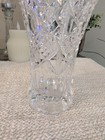 Vintage Cut Crystal Vase     Intricate Fan   Starburst Pattern     Scalloped Rim 8in