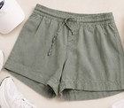Women   s Green Solid Lounge Shorts Elastic Waist Drawstring Casual Spring summer