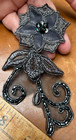 Applique Embroidered Velvet Flowers Soutache Glass Beads 3pcs Gunmetal Gray