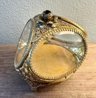 Antique Large Gold Beveled Glass Ormolu Jewelry Casket Case Trinket Box Filigree