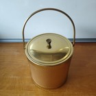 Vintage Mcm Diamond Weave Gold Tone Ice Bucket With Handle Made In Italy