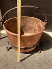 Antique Large Hand-hammered Copper Cauldron With Apple Butter Paddle