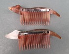 Ladies Hair Comb Tortoise Celluloid Rhinestones Matching Pair Vintage