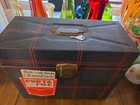 Vintage 70s Ballonoff Porta File Metal Box Denim Faux Plaid Storage Case W  Key