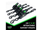 Rhino Usa Td-rsre1x10-blk-r 1  X 10  Retractable Ratchet Straps  4-pack 