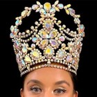 18cm Tall Ab Crystal Adjustable Tiara Crown Queen Princess Pageant For Women