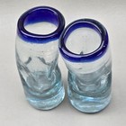 Blue Rim Bubble Glass Shot Glass Set Hand Blown Style 3 5 Inch