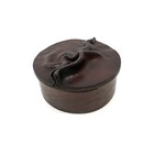 Vtg Handmade Round 3 5    Leather Trinket Jewelry Box Brown Abstract Sculptural