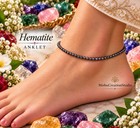 Natural Hematite Gemstone Anklet 2 5mm Faceted Beads Dainty Metallic Crystal Foo