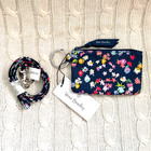 Vera Bradley Zip Id   Lanyard Set Scattered Wildflowers Blue Cotton Nwt Work