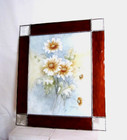 Handmade Stained Glass 11  X 13  Floral Painting Glass Panel Leaded Glass  Frame