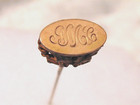 Victorian Antique Gold Plated Hatpin Puffy Scroll Ornate Signet Beauty Hat Pin
